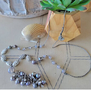 Matte Silver and purple bead necklace